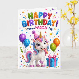 Cute Unicorn Happy Birthday Card for Kids Colorf