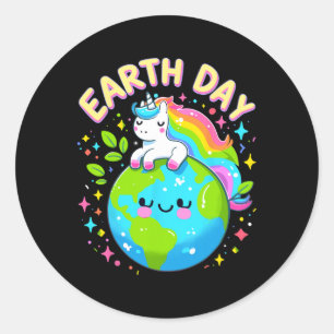 Cute Unicorn Happy Earth Day Groovy Women Men Kids Classic Round Sticker