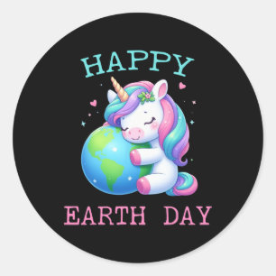 Cute Unicorn Happy Earth Day Groovy Women Men Kids Classic Round Sticker