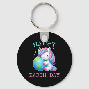Cute Unicorn Happy Earth Day Groovy Women Men Kids Key Ring