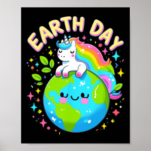 Cute Unicorn Happy Earth Day Groovy Women Men Kids Poster