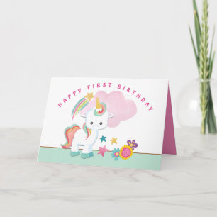 Cute Unicorn Happy First Birthday Card