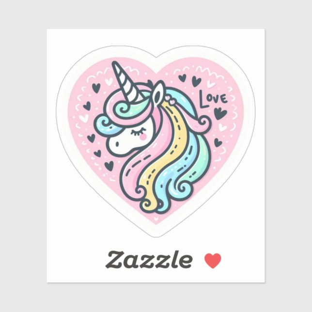 Cute Unicorn Heart-Shaped with Love Sticker (Sheet)