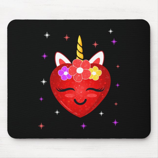 Cute Unicorn Heart Valentines Day Girls Kids  Mouse Mat (Front)