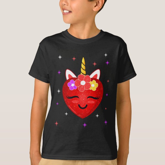 Cute Unicorn Heart Valentines Day Girls Kids  T-Shirt (Front)