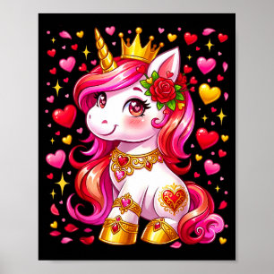 Cute Unicorn Heart Valentines Day Girls Kids Valen Poster