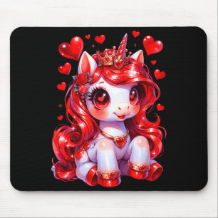 Cute unicorn heart valentines day girls kids women mouse mat