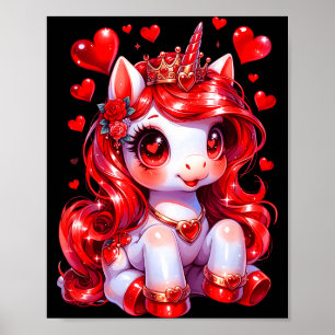 Cute unicorn heart valentines day girls kids women poster