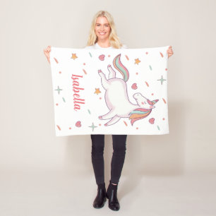 Cute Unicorn Hearts and Stars Personalised Fleece Blanket