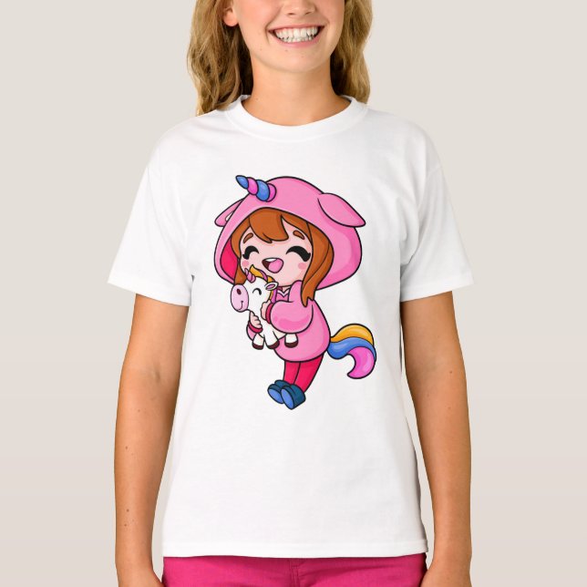 Cute Unicorn Hoodie Girl – Adorable Graphic Tee (Front)