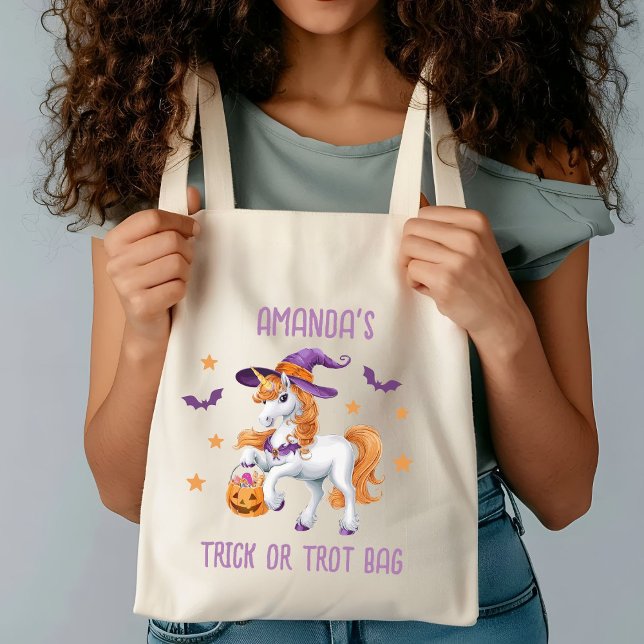 Cute Unicorn Horse Trick or Treat Personalised Tote Bag (Creator Uploaded)