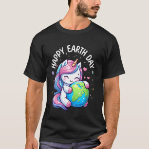 Cute Unicorn Hugging Planet Earth Happy Earth Day T-Shirt