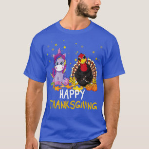 Cute Unicorn Hugs A Turkey Happy Thanksgiving Fall T-Shirt