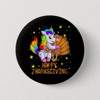 Cute Unicorn Hugs Turkey Happy Thanksgiving Girls 6 Cm Round Badge