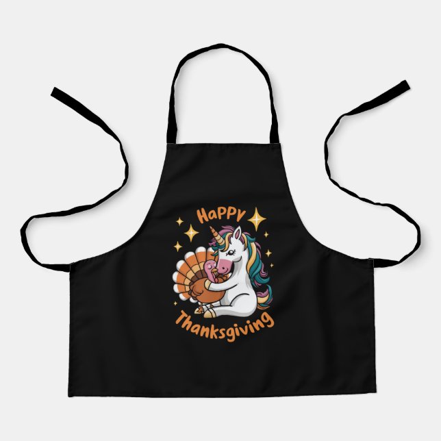 Cute Unicorn Hugs Turkey Happy Thanksgiving Girls  Apron (Front)