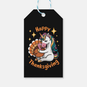 Cute Unicorn Hugs Turkey Happy Thanksgiving Girls  Gift Tags