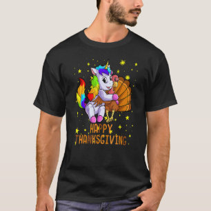 Cute Unicorn Hugs Turkey Happy Thanksgiving  Girls T-Shirt