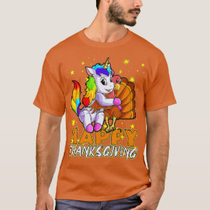 Cute Unicorn Hugs Turkey Happy Thanksgiving T-Shirt