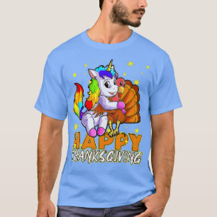Cute Unicorn Hugs Turkey Happy Thanksgiving T-Shirt