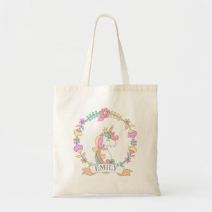 Cute Unicorn Illustration Girl's Name Tote Bag