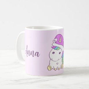 Cute Unicorn in Christmas Hat Personalised Name Coffee Mug