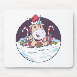 Cute Unicorn in Christmas Santa Hat Costume Gift Mouse Mat
