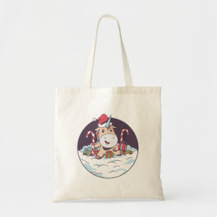 Cute Unicorn in Christmas Santa Hat Costume Gift Tote Bag