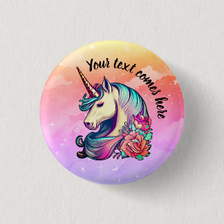 Cute unicorn in colourful sky 3 cm round badge