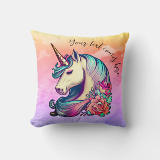 Cute Unicorn in Colourful Sky Cushion