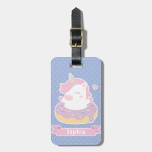 Cute Unicorn in Doughnut Girls Luggage Tag