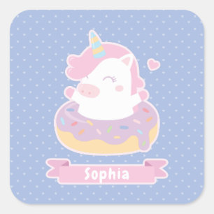 Cute Unicorn in Doughnut Girls Name Stickers