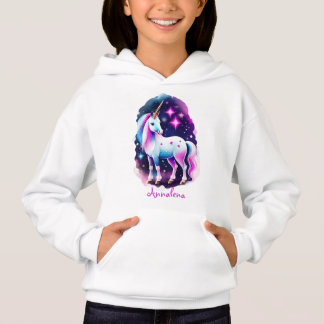 cute unicorn in front of a sparkling starry sky