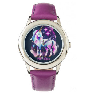 cute unicorn in front of a sparkling starry sky watch