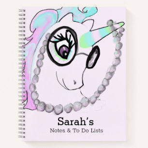 Cute Unicorn in Glasses Name or Monogram  Notebook