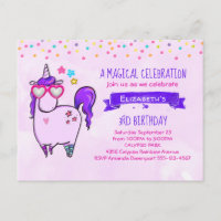 Cute Unicorn in Heart Shaped Glasses Birthday