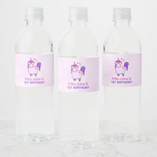 Cute Unicorn in Heart Shaped Glasses Birthday Water Bottle Label