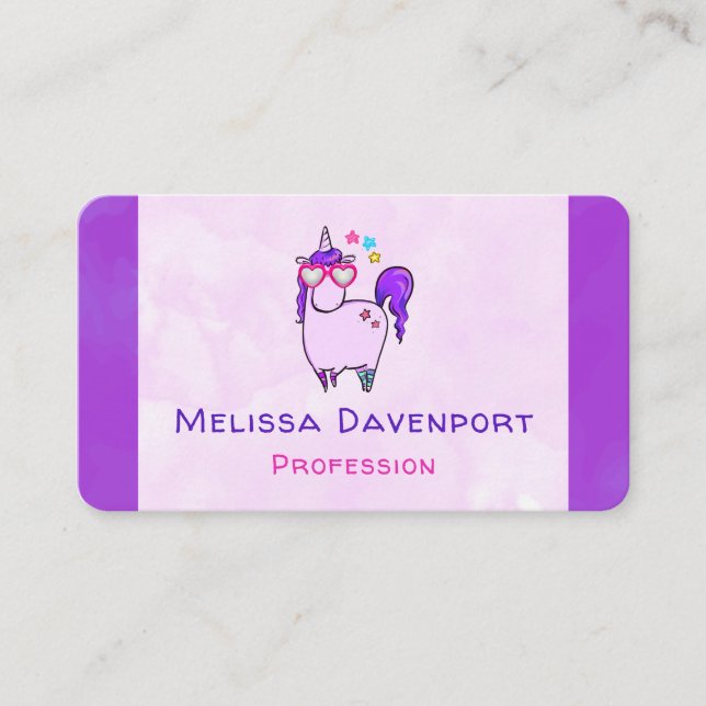 Cute Unicorn in Heart Shaped Glasses Business Card (Front)