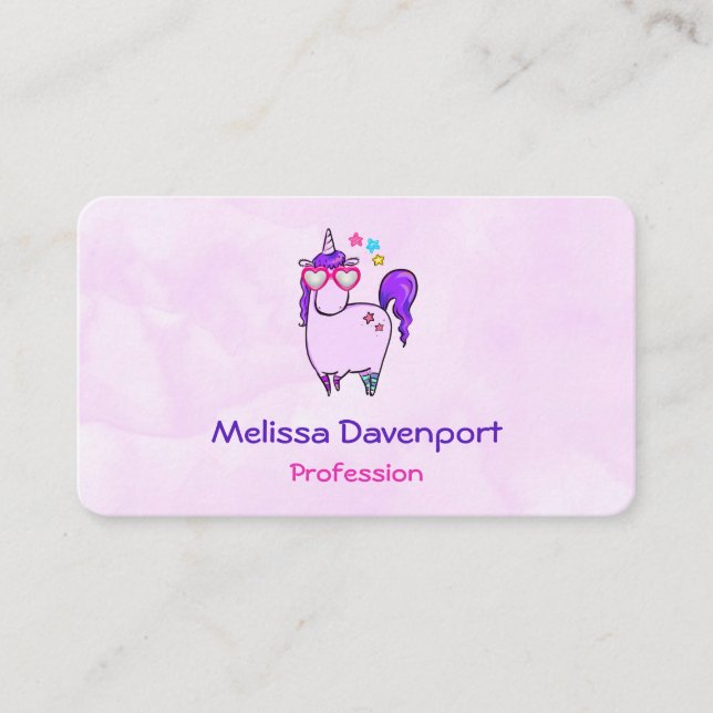 Cute Unicorn in Heart Shaped Glasses Business Card (Front)