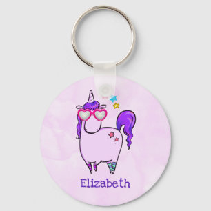 Cute Unicorn in Heart Shaped Glasses Key Ring