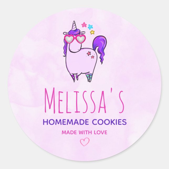 Cute Unicorn in Heart Shaped Glasses Kitchen Classic Round Sticker (Front)