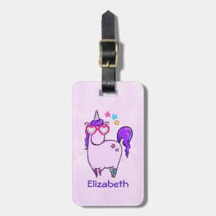 Cute Unicorn in Heart Shaped Glasses Luggage Tag