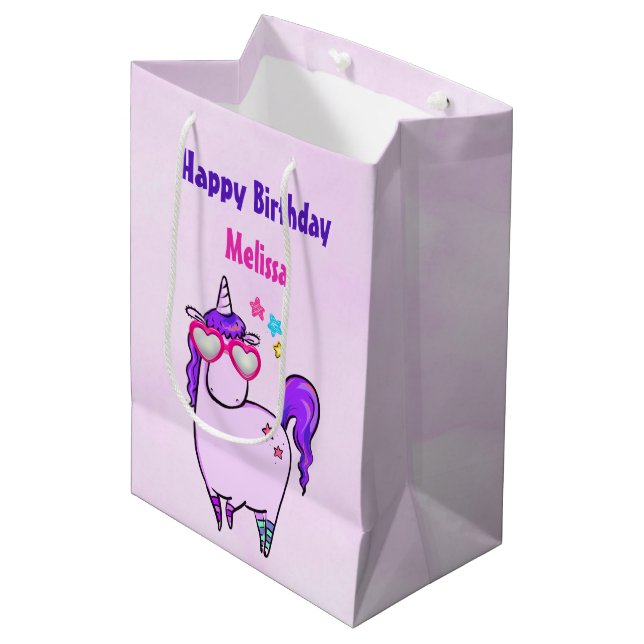 Cute Unicorn in Heart Shaped Glasses Medium Gift Bag (Front Angled)
