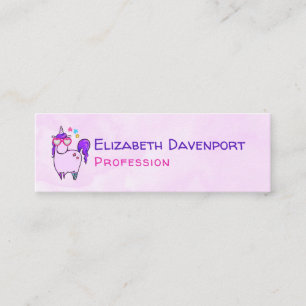 Cute Unicorn in Heart Shaped Glasses Mini Business Card