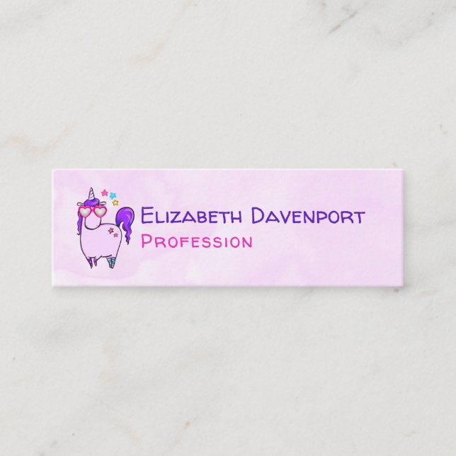 Cute Unicorn in Heart Shaped Glasses Mini Business Card (Front)