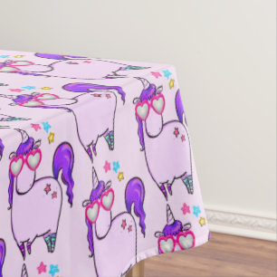 Cute Unicorn in Heart Shaped Glasses Pattern Tablecloth