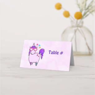 Cute Unicorn in Heart Shaped Glasses Place Card