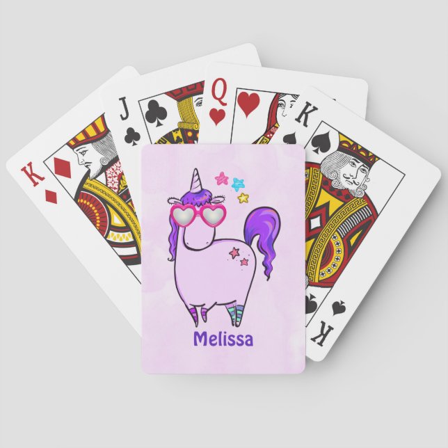 Cute Unicorn in Heart Shaped Glasses Playing Cards (Back)