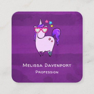 Cute Unicorn in Heart Shaped Glasses Square Business Card