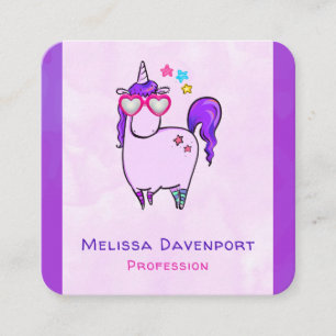 Cute Unicorn in Heart Shaped Glasses Square Business Card