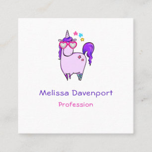 Cute Unicorn in Heart Shaped Glasses Square Business Card